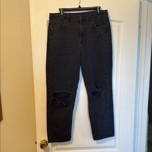 American Eagle Relaxed Black Jeans with Distressed Knees